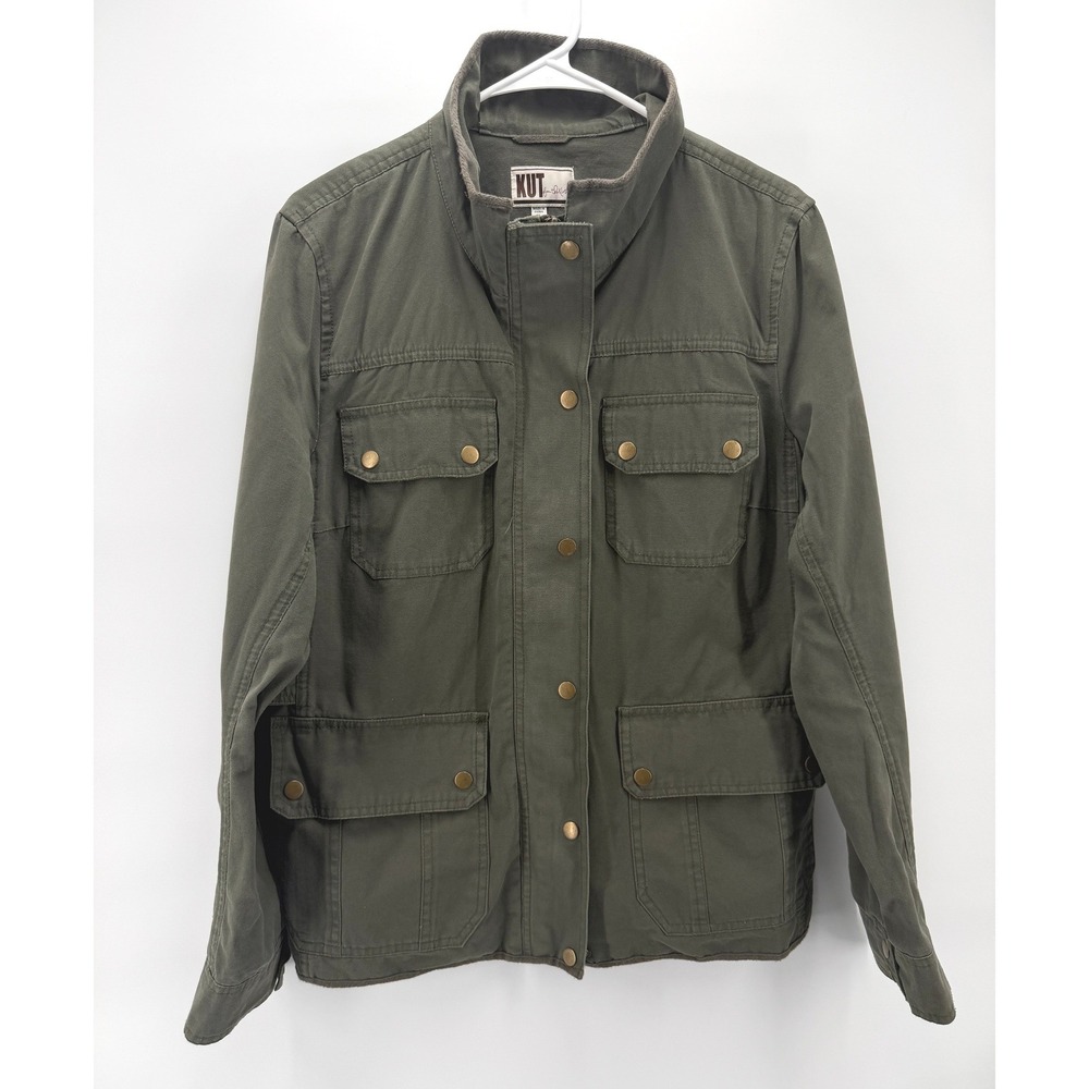 KUT from the Kloth Utility Cargo Jacket Women XL Green Cotton Field Coat Preppy